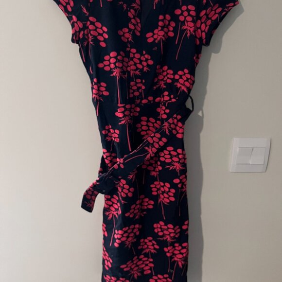 BODEN Notch Neck Shift Dress WH380 Navy & Pink Floral Damask Belted Lined 6L - Picture 7 of 15